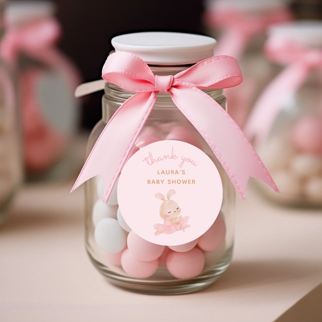 Bunny Ballerina Tutu Babydusche Danke Runder Aufkleber (Cute bunny ballerina watercolor illustration for baby shower favors)