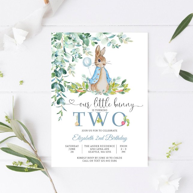 Bunny Balloon 2nd Birthday Invitation Einladung (Von Creator hochgeladen)