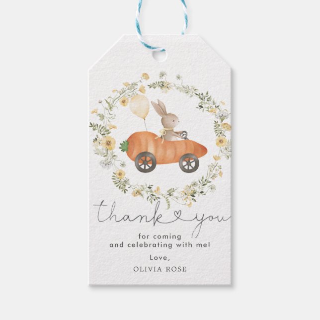 Bunny Balloon Carrot Car Wildflower Wreath Favors Geschenkanhänger (Vorderseite)