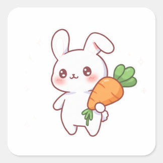 Bunny & Balloon – Sweet Kawaii Style Quadratischer Aufkleber