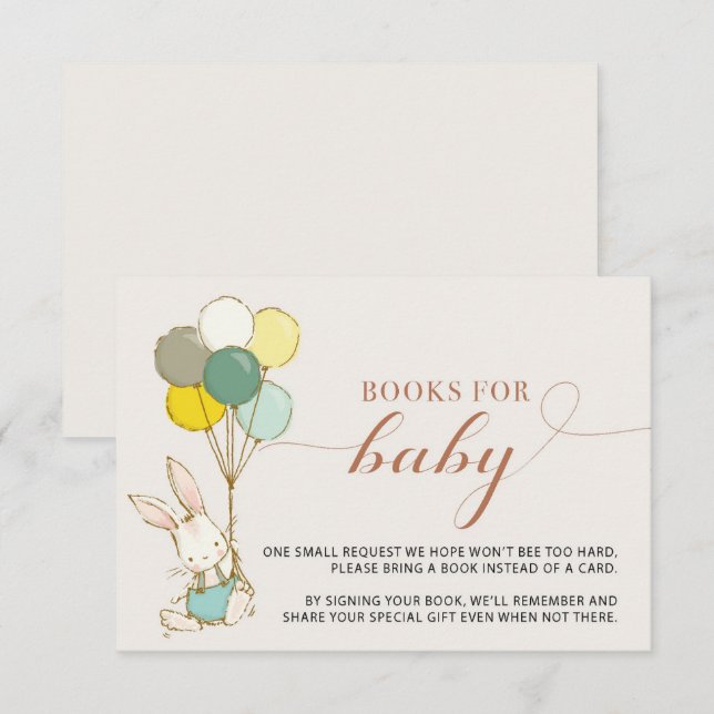 Bunny Balloons Bücher für Baby-Gehäuse Einladung (Vorne/Hinten)