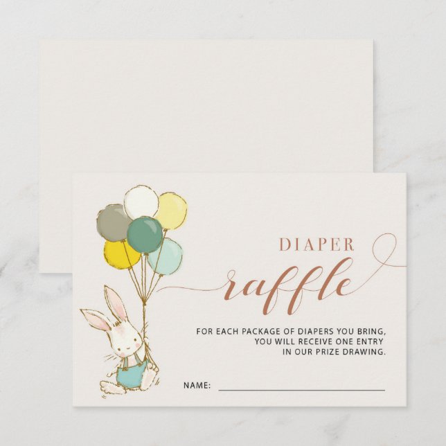 Bunny Balloons Diaper Raffekarte Einladung (Vorne/Hinten)