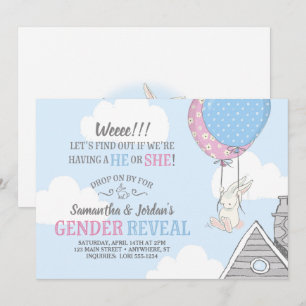Bunny + Balloons Gender Reveve Invitation Einladung