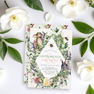 Bunny & Bee Greenery Rhombus Easter Brunch Einladung