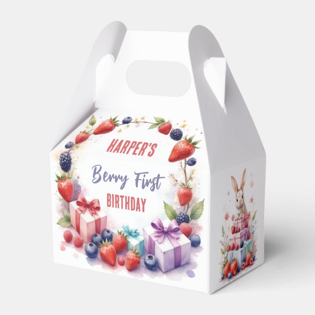 Bunny Berry First Birthday Strawberry Party - Geschenkschachtel (Vorderseite)