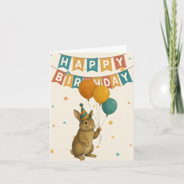 Bunny Birthday Card - Niedliches Party Tier Karte (Vorderseite)