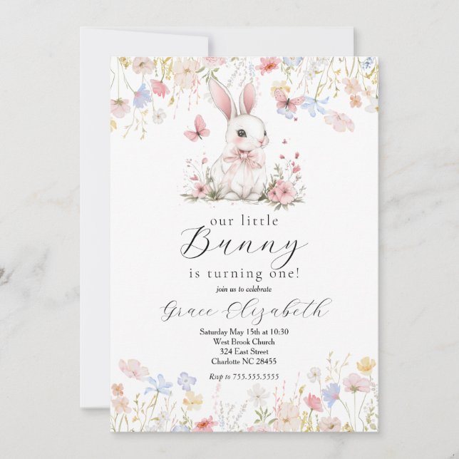 Bunny Birthday Einladung, unsere kleine Hase einla Einladung (Vorderseite)