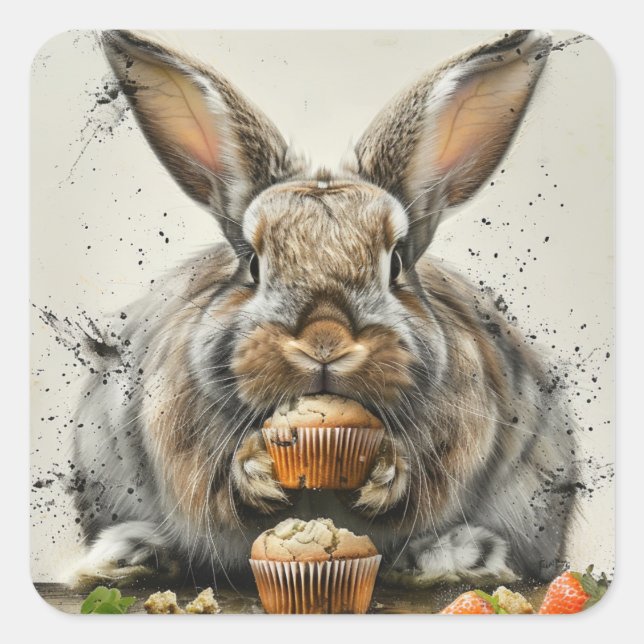 Bunny Birthday Quadratischer Aufkleber (Vorderseite)