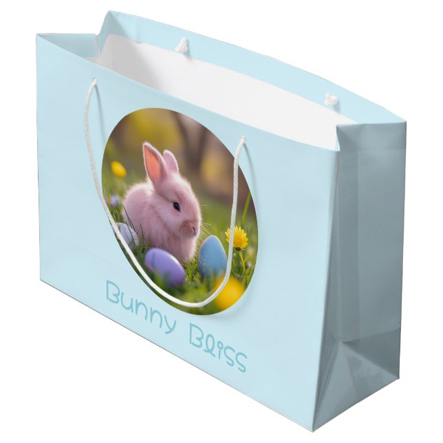 Bunny Bliss Fluffy Pink Bunny Oster Große Geschenktüte (Rückseite Schrägansicht)