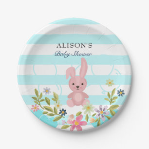 Bunny Blue aquamarine Streifen Floral Boy Baby Dus Pappteller