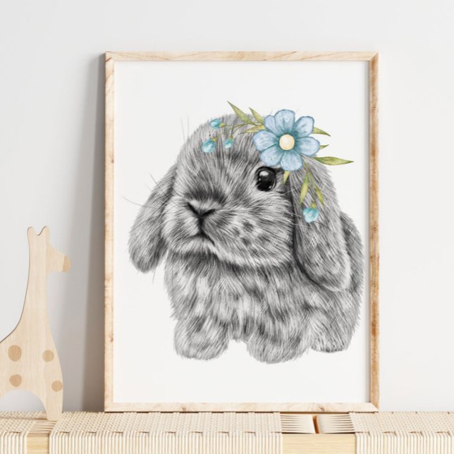 Bunny Blue Bow Kinderzimmer Print | Bunny Print Poster (Von Creator hochgeladen)