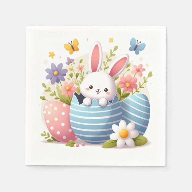 Bunny Blue Egg Party Serviette (Vorderseite)