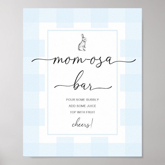 Bunny Blue Gingham Baby Shower Mama-osa Bar Sign Poster (Vorne)