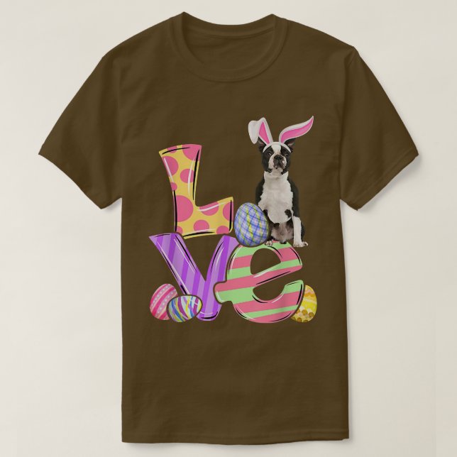 Bunny Boston Terrier Dog Happy Ostereier Tree  T-Shirt (Design vorne)