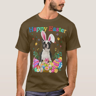 Bunny Boston Terrier Hund Happy Ostereier T-Shirt