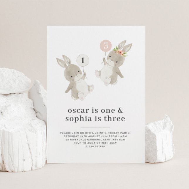 Bunny Boy Girl Joint Birthday Einladung (Von Creator hochgeladen)