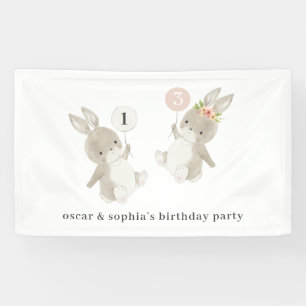 Bunny Boy Girl Joint Birthday Einladung Banner