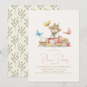 Bunny & Butterflies Picnic Tee Party Girl Birthday Einladung