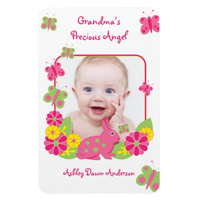 Bunny Butterfly Baby Foto Template Magnet (Vertikal)
