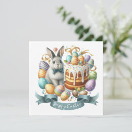 Bunny Cake Eggs Happy Oaster Illustration Feiertagskarte