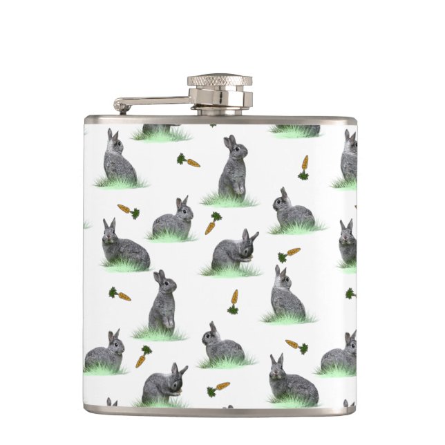 Bunny Carrot Craze Hip Flask (Farbe auswählen) Flachmann (Vorderseite)
