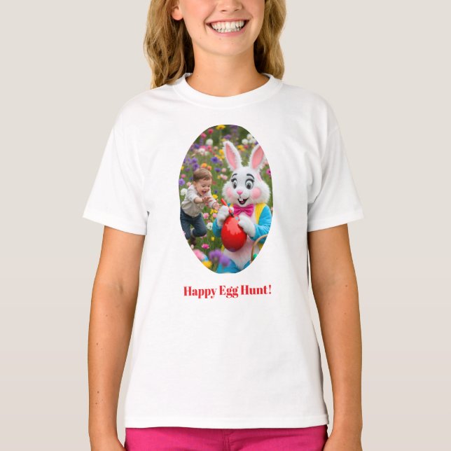 Bunny & Child Photo Oval Frame Easter T-Shirt (Vorderseite)