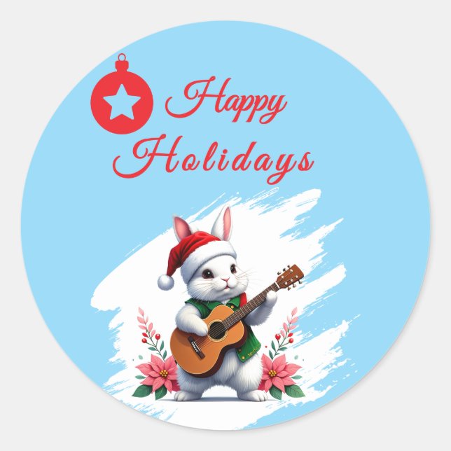 Bunny Christmas Ornaments Happy Holidays Runder Aufkleber (Vorderseite)