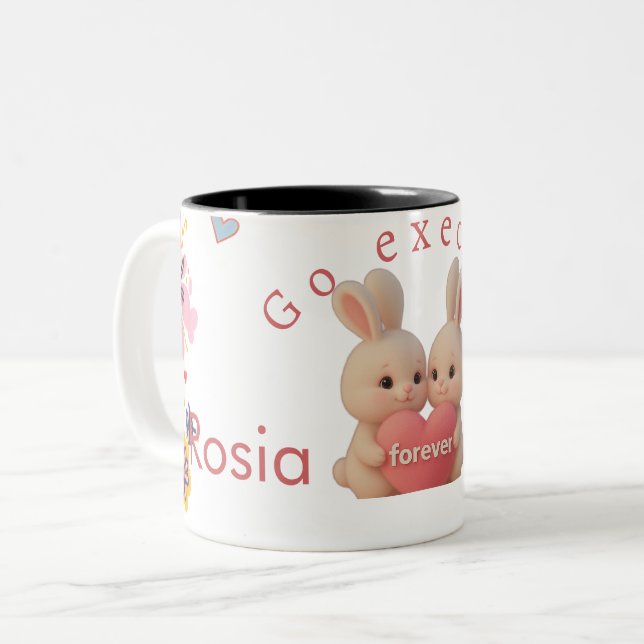 Bunny Christmas Stocking – Personal Holiday Ch arm Zweifarbige Tasse (Vorderseite Links)