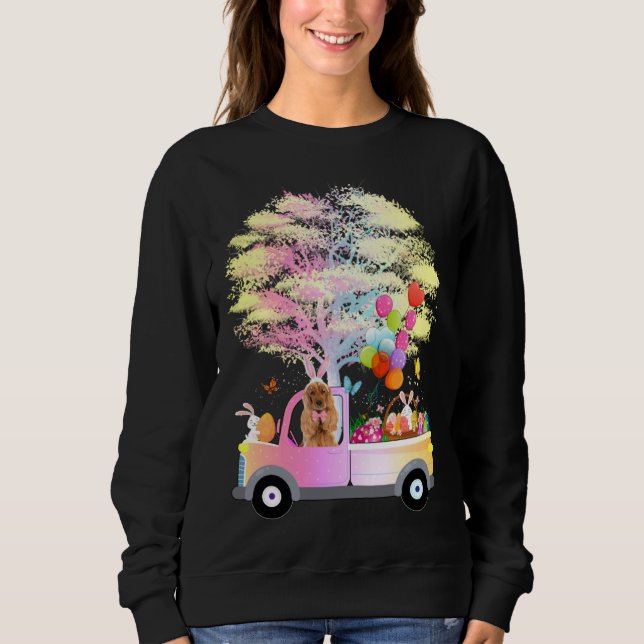 Bunny Cocker Spaniel Dog & Eggs On Truck Happy Eas Sweatshirt (Vorderseite)