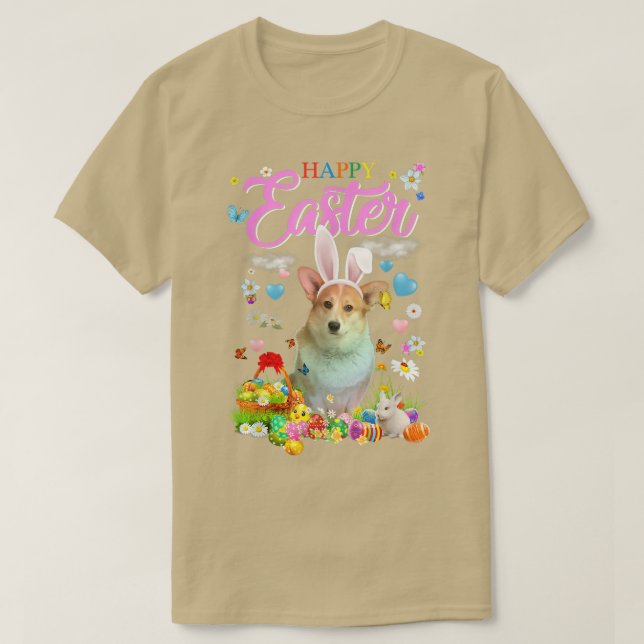 Bunny Corgi Hund Happy Ostereier  T-Shirt (Design vorne)