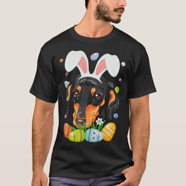 Bunny Dachshund Dog Head Easter Eggs Wiener Easter T-Shirt (Vorderseite)