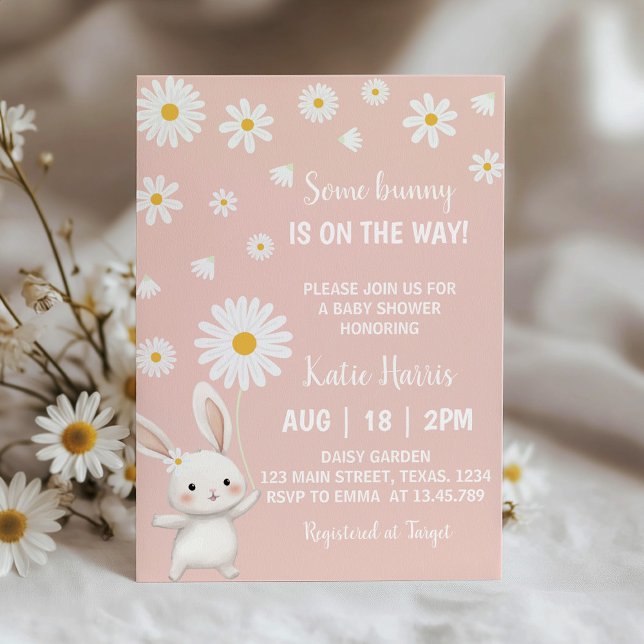 Bunny Daisy Baby shower rose Invitation (Créateur téléchargé)