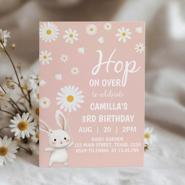 Bunny Daisy Rose Girl Anniversaire Fête Invitation (Créateur téléchargé)