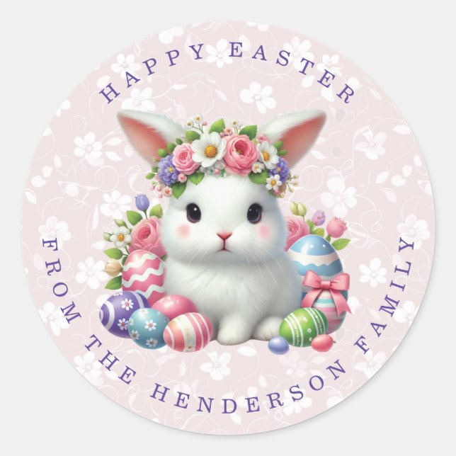 Bunny de Pâques Nom personnalisé Stickers ronds (Devant)