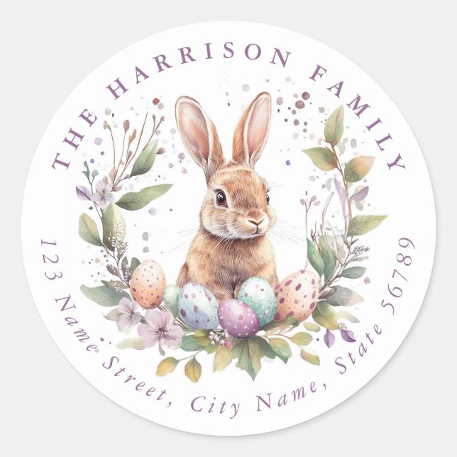 Bunny de Pâques Nom personnalisé Stickers ronds (Devant)