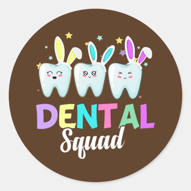 Bunny Dental Squad Dentist Dentist Happy Oaster Da Runder Aufkleber (Vorderseite)