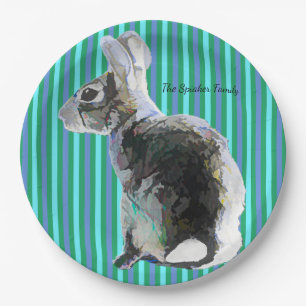 Bunny Design Paper Plate Blue Streifen Pappteller