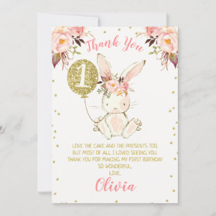 Bunny doré rose floral 1er anniversaire Carte de r