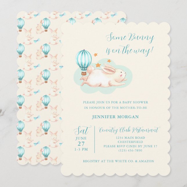 Bunny Dreams Blue Baby Shower invitations (Devant / Derrière)