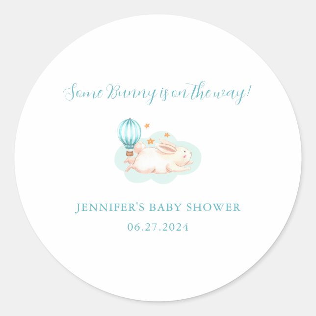Bunny Dreams Blue Babydusche Runder Aufkleber (Vorderseite)