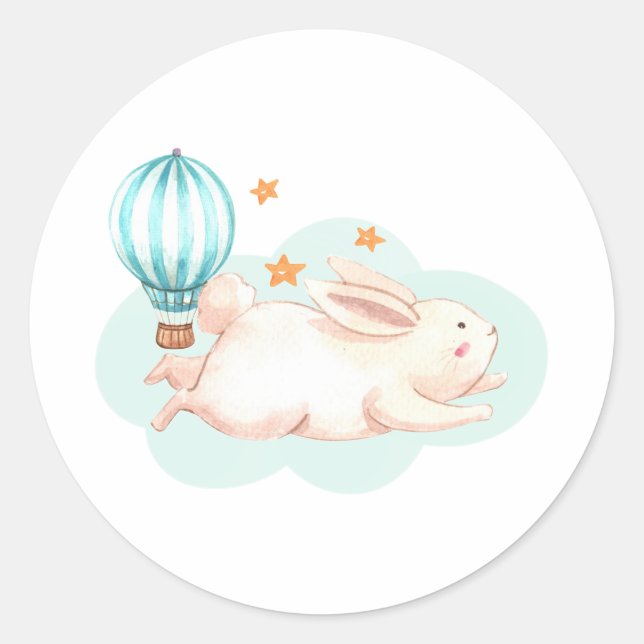 Bunny Dreams Blue Babydusche Runder Aufkleber (Vorderseite)