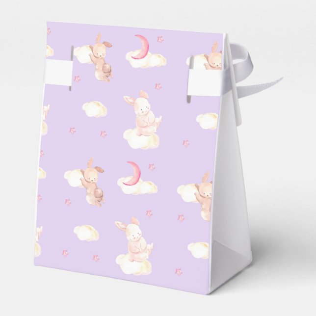 Bunny Dreams Lila Baby Dusche Geschenkschachtel (Rückseite)