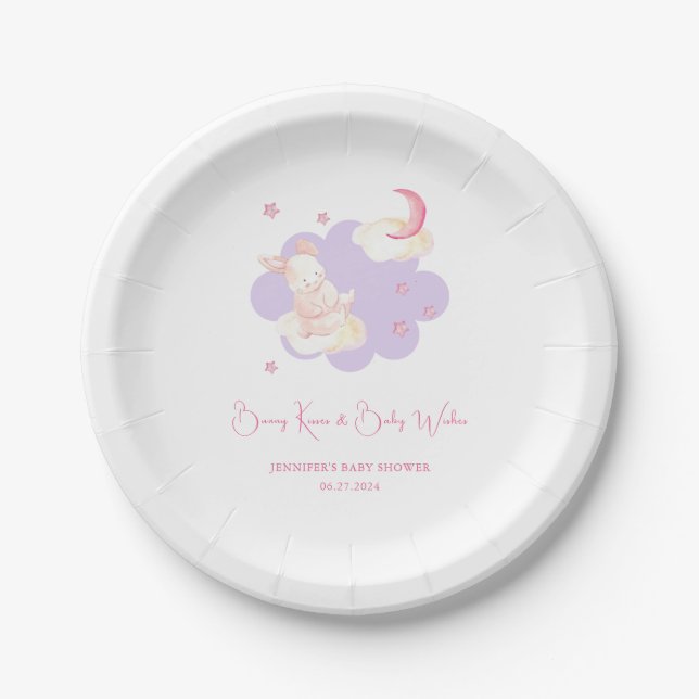 Bunny Dreams Lila Baby Dusche Pappteller (Vorderseite)
