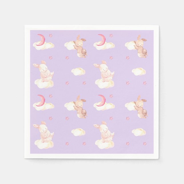 Bunny Dreams Lila Baby Dusche Serviette (Vorderseite)