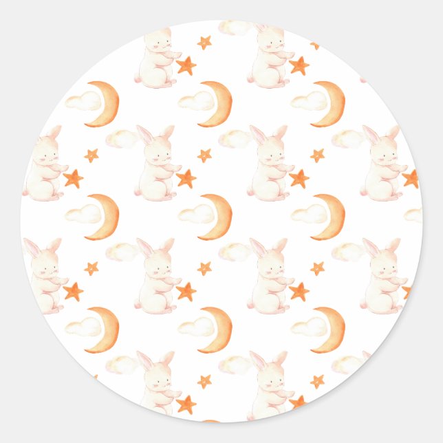 Bunny Dreams Neutral Baby Dusche Runder Aufkleber (Vorderseite)