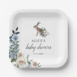 Bunny Dusty Blue Beige Blume Babydusche Pappteller