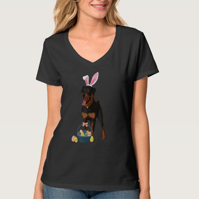 Bunny Ears Rottweiler Hund Niedlich Doge Rabbit T-Shirt (Vorderseite)