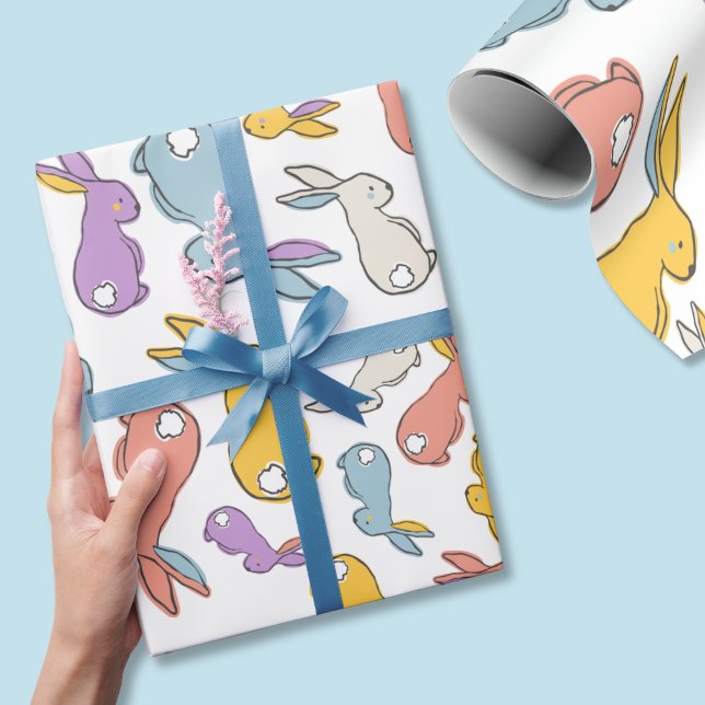 Bunny Easter Pastel Hand-drawn Wrapping Paper Geschenkpapier (Easter bunny wrapping paper is colorful and fun. Perfect for kids, but stylish for adults too.)