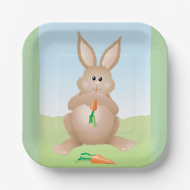 Bunny Eating Carrot Adorable Rabbit Pappteller (Vorderseite)