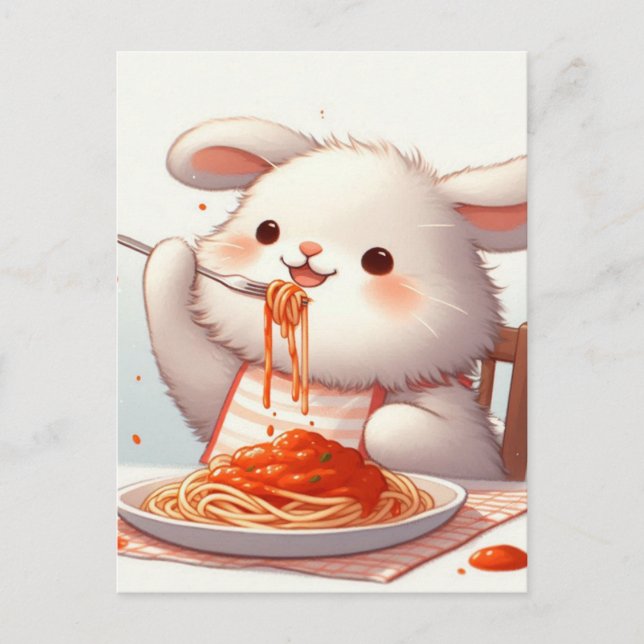 Bunny Eating Spaghetti Postkarte (Vorderseite)